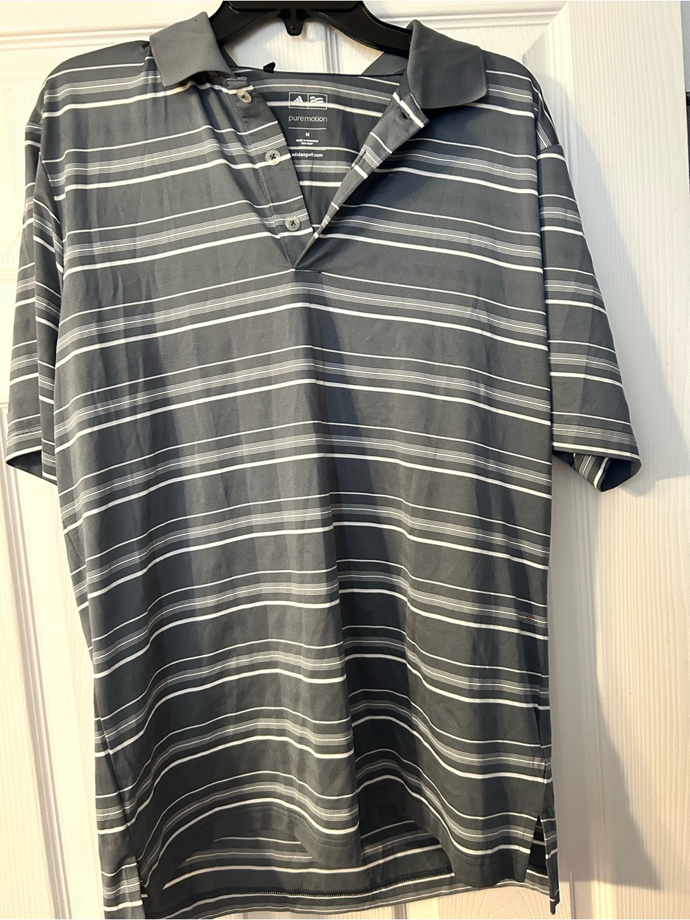 adidas Golf Puremotion Striped Polo Shirt Men's Striped Polo Gray & White